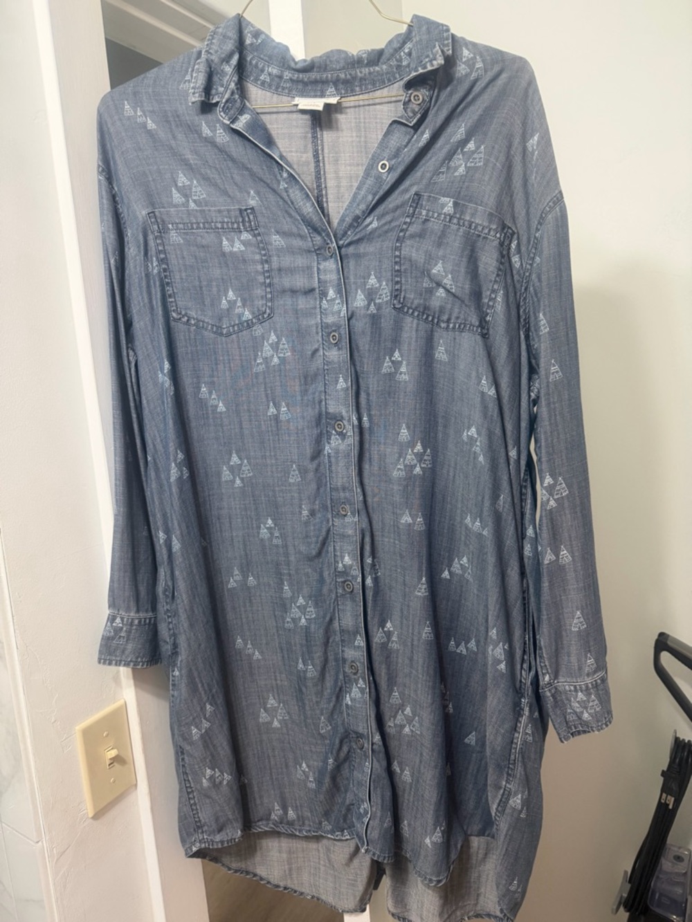 Light Blue Chambray Button-Up Tunic Shirt